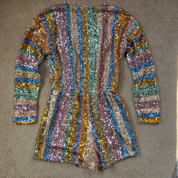 NWT Endless Rose Striped Sequin Romper XS - Picture 12 of 16